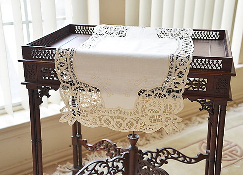 Battenburg Butterflies Lace Table Runner.16"x45" Mother of Pearl - Click Image to Close